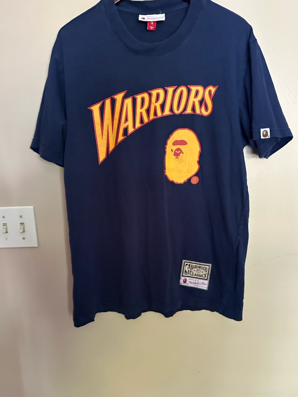 Bape Warriors Graphic Tee - Navy with Gold Print
